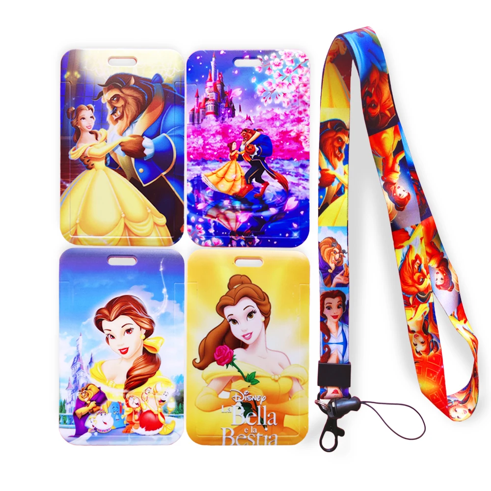 Disney Beauty and the Beast Name Card Covers ID Card Holder Students Bus  Card Case Lanyard Visit Door Identity Badge - AliExpress