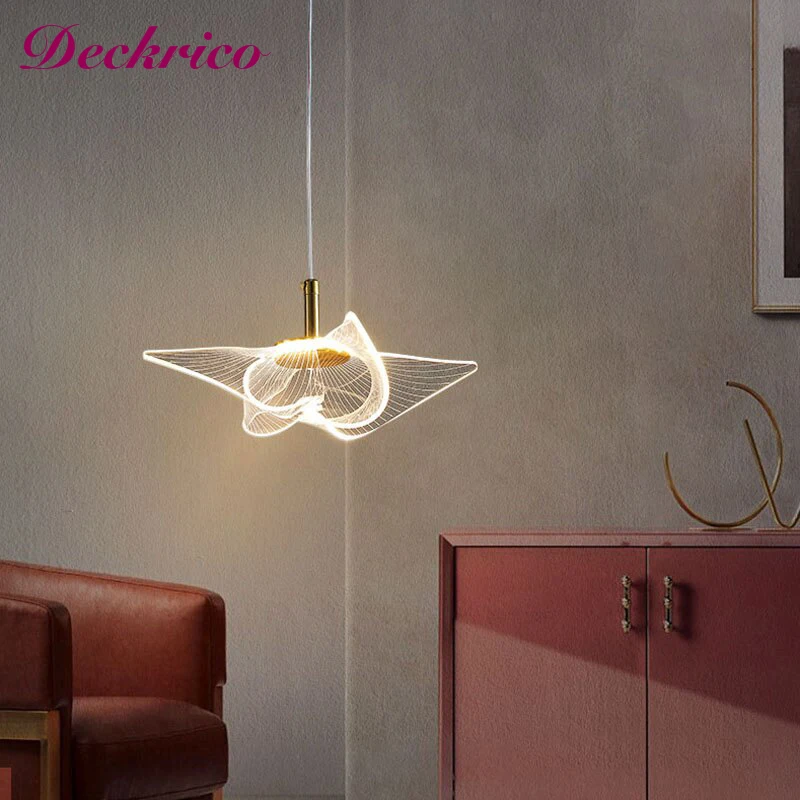 

Acrylic Indoor Led Chandelier Windmill Shape Creative Lustres Feather Shape Home Decor Lamp Bedroom Bedside Fixtures Night Light