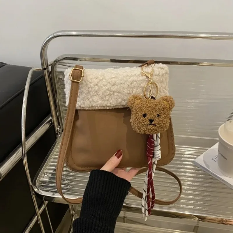 Winter Autumn Cute Bear Fluffy Bag for Women High-end Furry Small Bag Single Shoulder Crossbody Girls Phone Bag