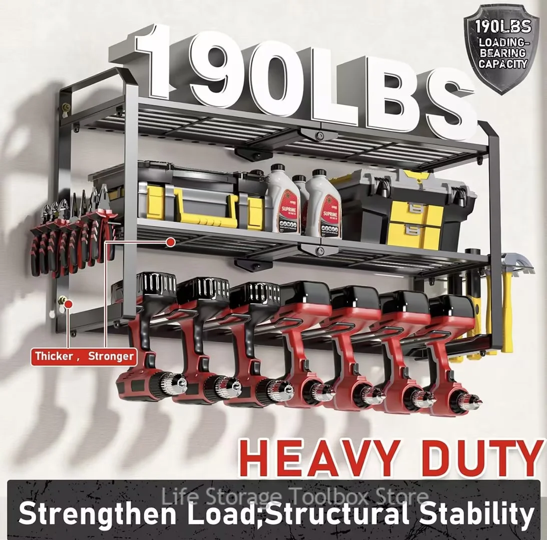 Tool Organizer Power Tool Holder 3-Layer Heavy Duty Pegboard Wall Storage Tool Set Drill Screwdriver Rack Workshop Cabinet