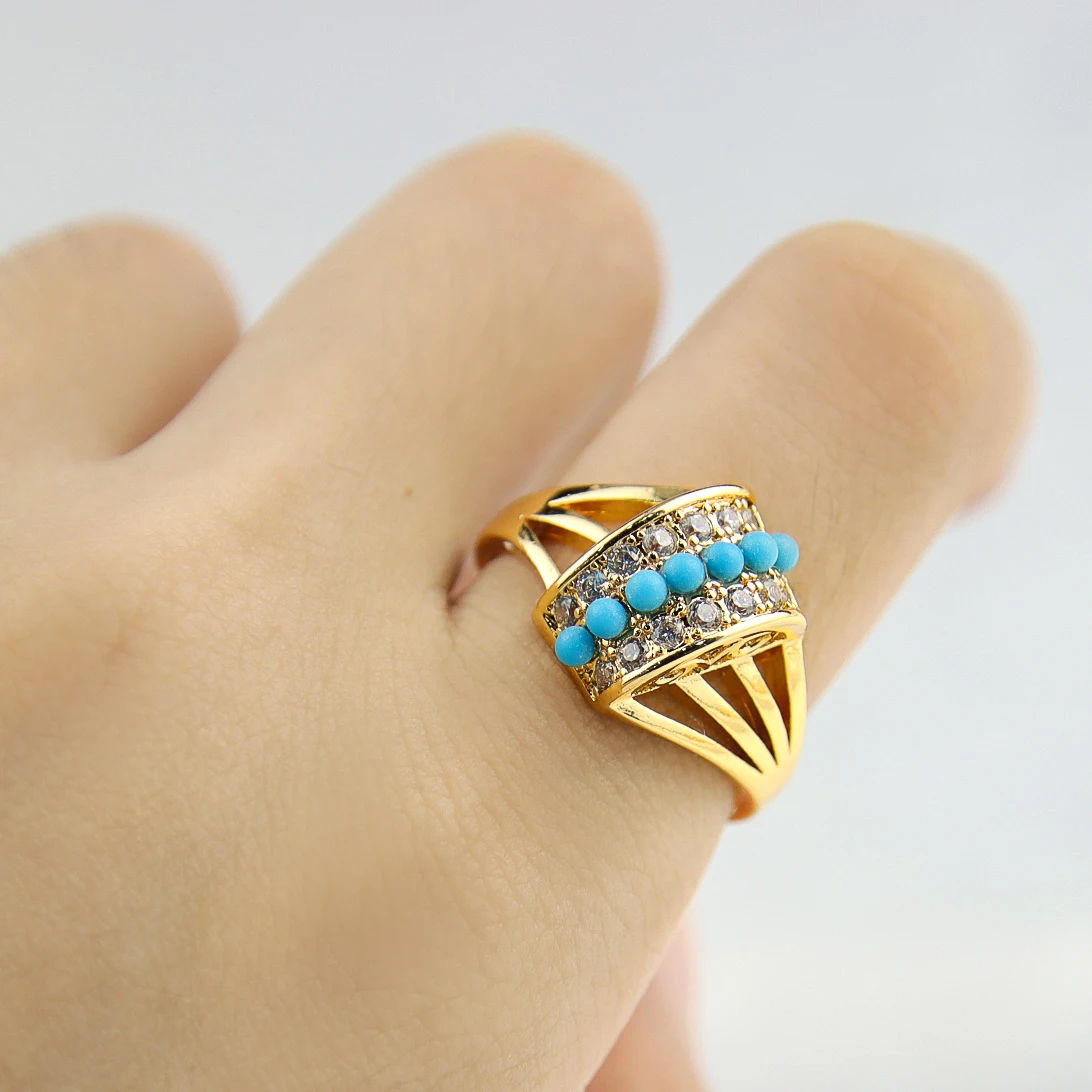 Brasilia nische Mode Türkis Gold Farbe Ringe 18 Karat vergoldet italienischen eleganten Zirkon Ring arabische Dubai Frauen Event Party Schmuck – Detail 4