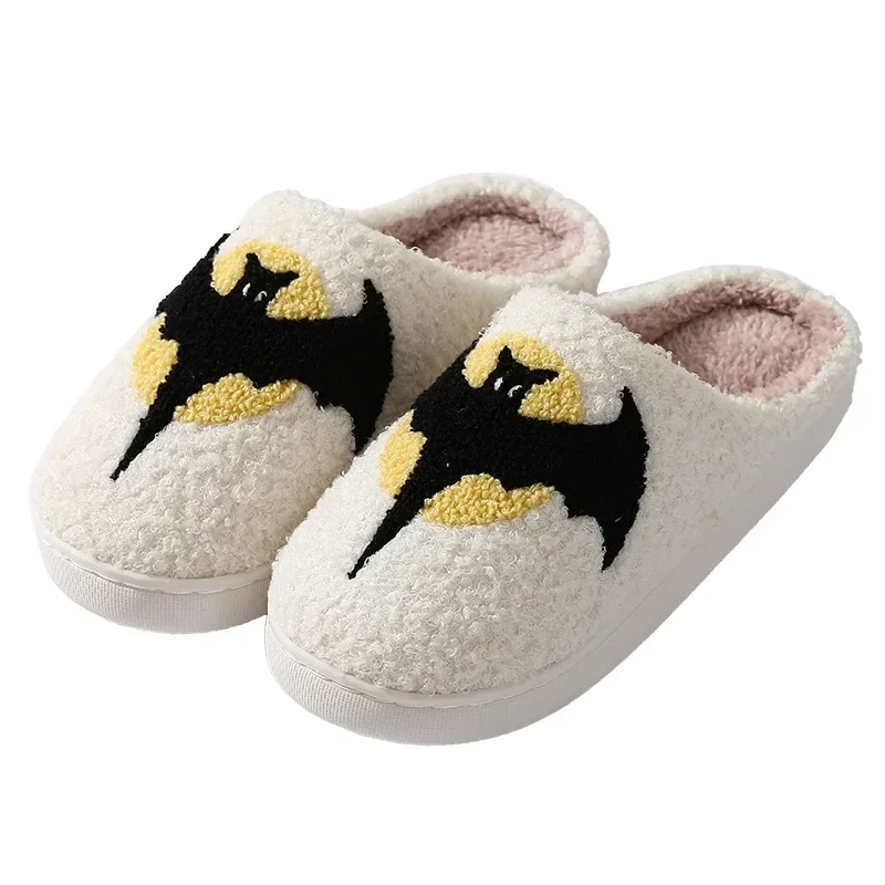 Halloween Bat Slippers Men Women Cartoon Plush Warm Winter Cotton Shoes Couple Fashion Home Flat Shoes Soft Comfortable