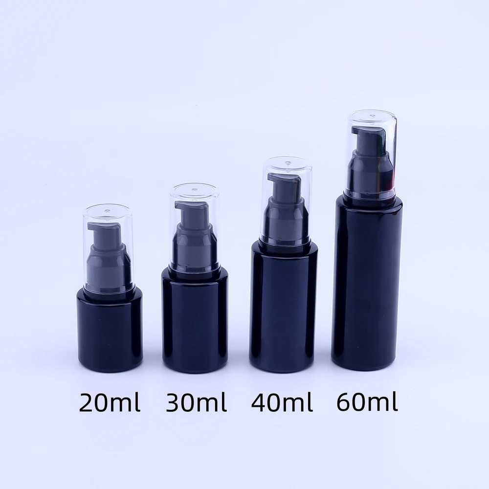 

20ML 30ML 40ML 60ML Lotion Pump Bottle Beauty Empty Black Glass Bottles Essential Oil Container Case Refillable