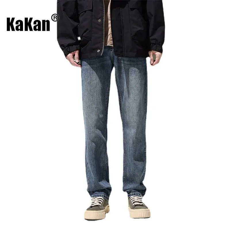 Kakan - New Straight Leg Wide Leg Vintage Wash Jeans for Men,  Versatile Simple Long Jeans K24-YDN1091