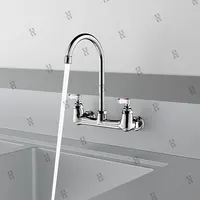 ก๊อกน้ําผสมติดผนังสองรู - ก๊อกน้ําอ่างล้างจานเชิงพาณิชย์ทองแดงพร้อมหัวฉีดสวิงและคอห่านหมุนสําหรับอ่างล้างหน้าในครัว 6