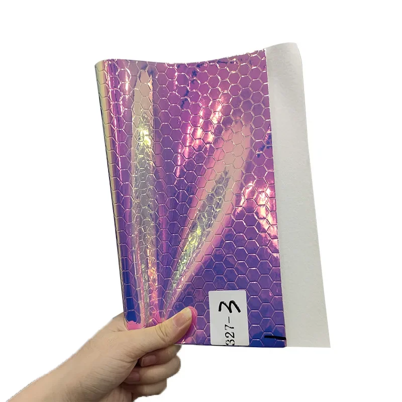 Laser Holographic Hexagonal Waterproof Sanding Resistant PU Leather Handbag Shoe Material Artificial Leather Fabric