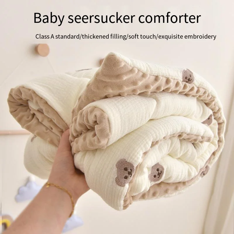 Baby Quilt Newborn Cotton Seersucker Cartoon Embroidered Quilt Doudou Velvet Soothing Kindergarten