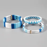 Bracelet élastique multicouche géométrique bleu et blanc mat en émail, tendance 2026, accessoires de bijouterie mode 5