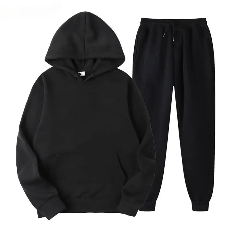 Men Tracksuit 2 Pieces Sets Hooded Sweatshirt  Drawstring Pants Male Hoodies Running Sportswear Men Women Autumn Sportwear