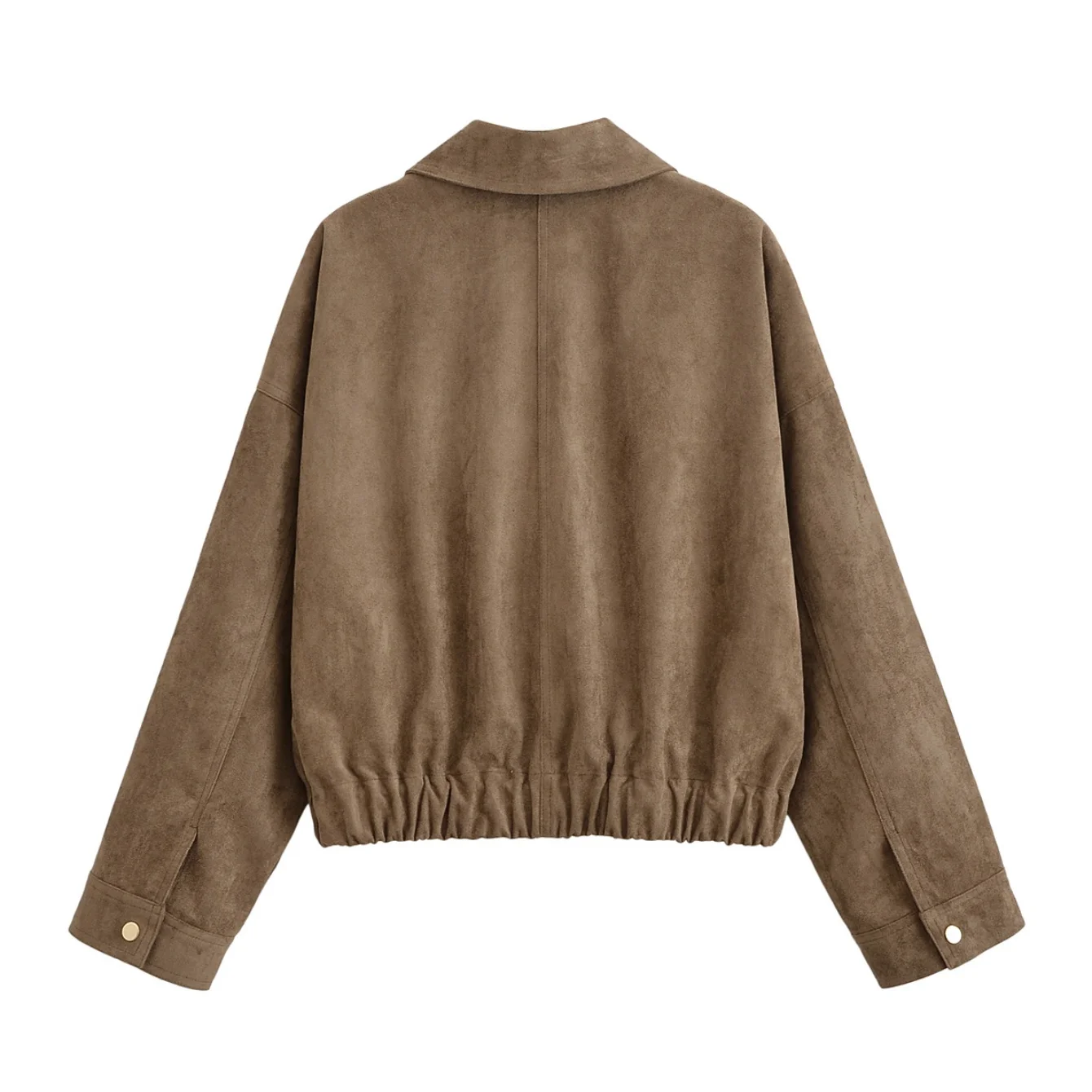 Women Bomber Suede Jackets Female Long Sleeve Zipper Short Jacket Coat Autumn Winter Large Pocket Elastic Hem Jackets Streetwear