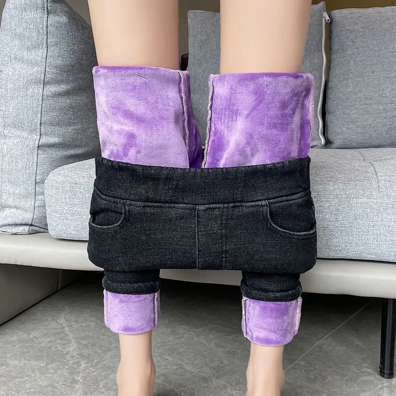

Oversized Women Winter Fleece Jeans Korean High Waist Warm Stretch Denim Pencil Pants Skinny Thicken Trousers Fall Pantalones