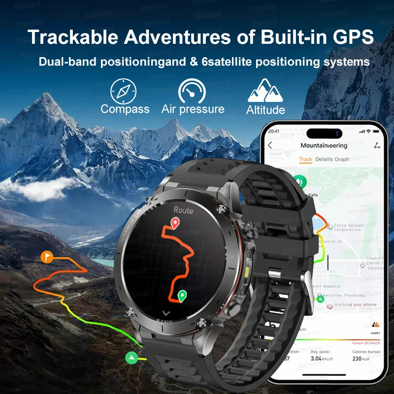 New Military GPS Smart Watches Men 1.43" AMOLED Screen Built-in GNSS Compass 10ATM Waterproof Sport Outdoor Tracking Smartwatch