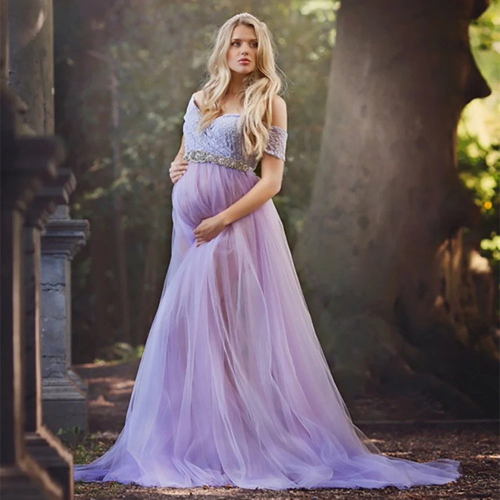 

Lace Maternity Dresses for Photo Shoot Tulle Sexy Off Shoulder Pregnancy Maxi Gowns Wedding Party Dresses for Pregnant Women