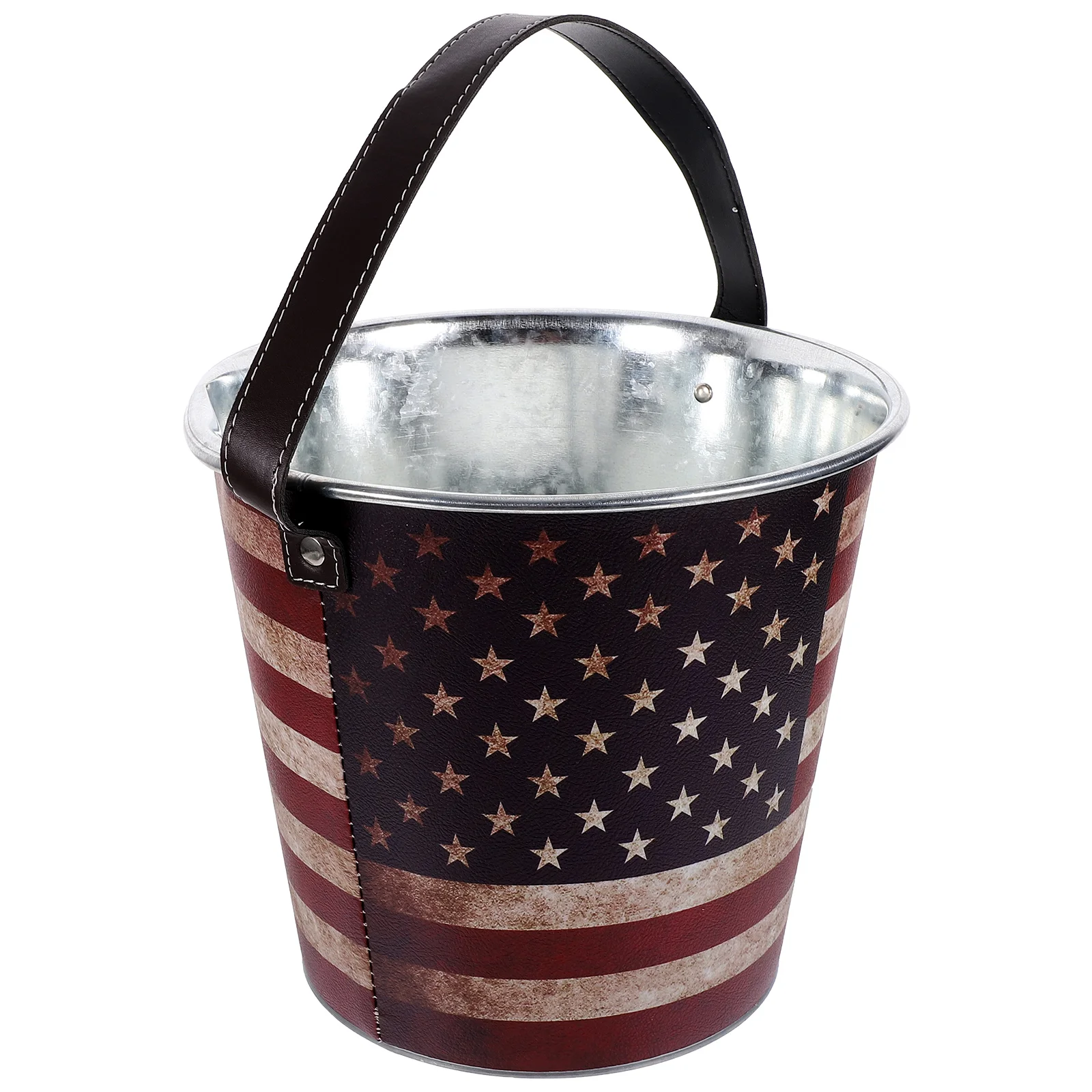 

Large Metal Bucket American Flag Pattern Bucket 10Inch Galvanized Iced Bucket Patriotic Pail Tin Retro Wine Chiller Bucket