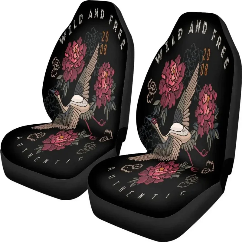 

Seat Covers for Cars Asian Birds Crane with Flowers Wild and Free Embroidery Style Front Car Seat Cover Easy Install Universal
