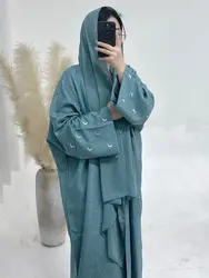 Moon Embroidery Open Abaya 2024 New Luxury Kimono Coat Hijab Muslim Sets for Women Islam Retro Modest Clothing for Party Kebaya