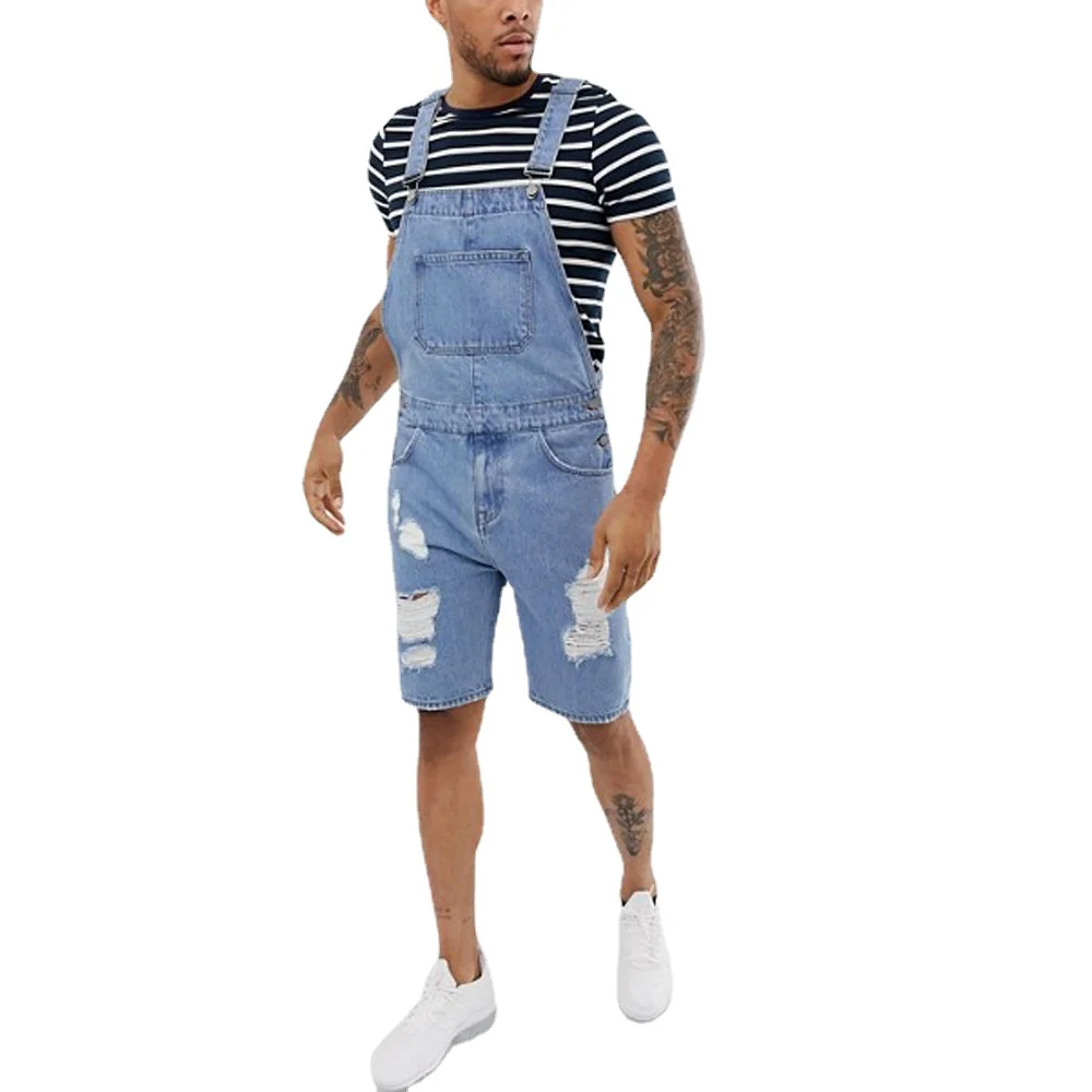 Mens Overalls Suspenders Denim Jeans Short Rompers Summer Streetwear Men Ripped Jeans Pantalones Vaqueros Hombre