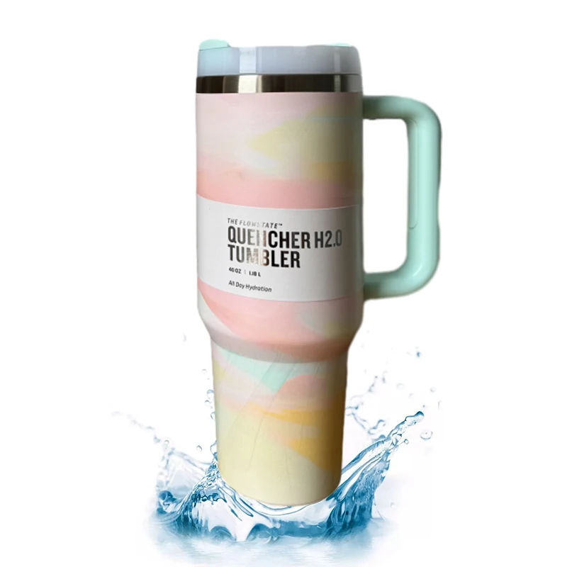 손잡이가 달린 텀블러 뚜껑, 진공 단열 아이스 커피 머그잔, 보온병 컵, 실리콘 부츠, 빨대 스테인레스 스틸, 40 OZ