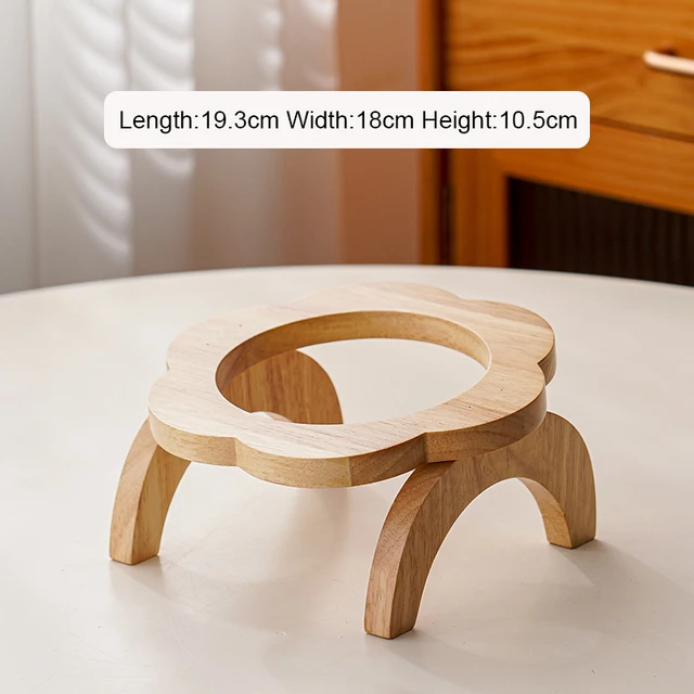 Cat Food Bowl with Wood Holder Stand Flower Shaped Ceramic Food Dish Water Bowl Cat Feeding Drinking Plates Multi Color 4