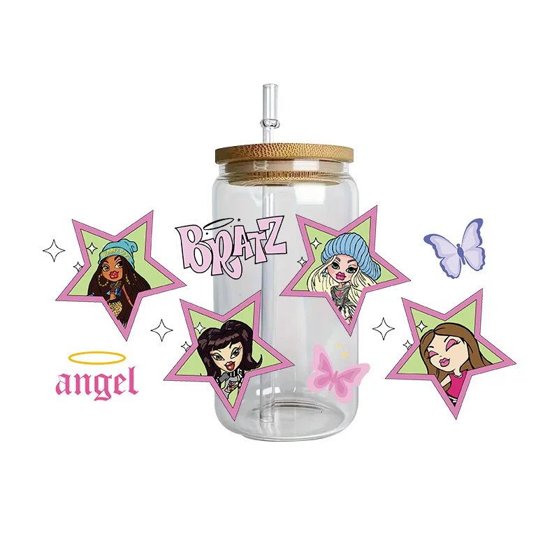 Rock band girl series Easy peel waterproof DIY Decals 3D transfers uvdtf crystal stickers 16oz uv dtf cup wraps for Glasses