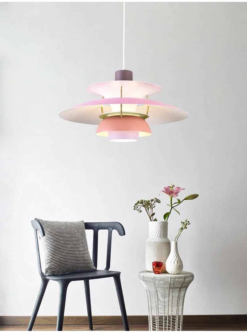 Description Picture 2 of itemNordic Danish designer restaurant chandelier PH5 Ironwork colorful umbrella Cafe Bedroom home decoration single head chandelier