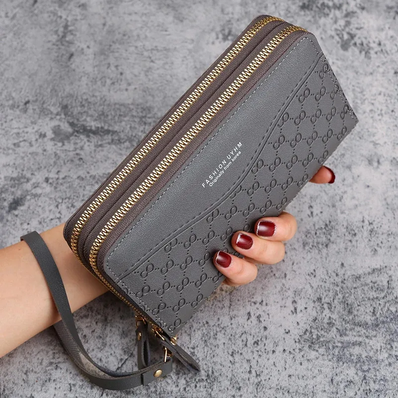 2025 New Women's Fashion Embossed Long Zipper Wallet with Large Capacity Double layer Zipper Phone Pocket Wallet