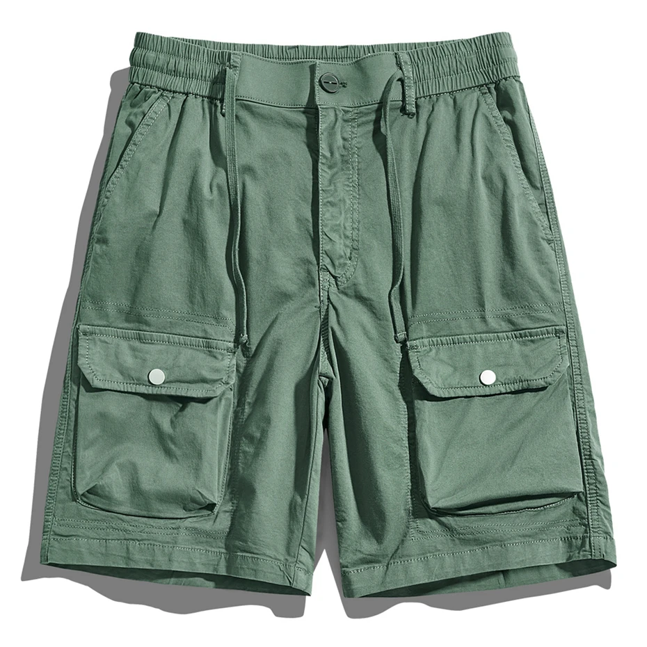 

Summer Shorts Men Solid Color Cotton Shorts Green Black Fashion Casual Pocket Cargo Shorts Male