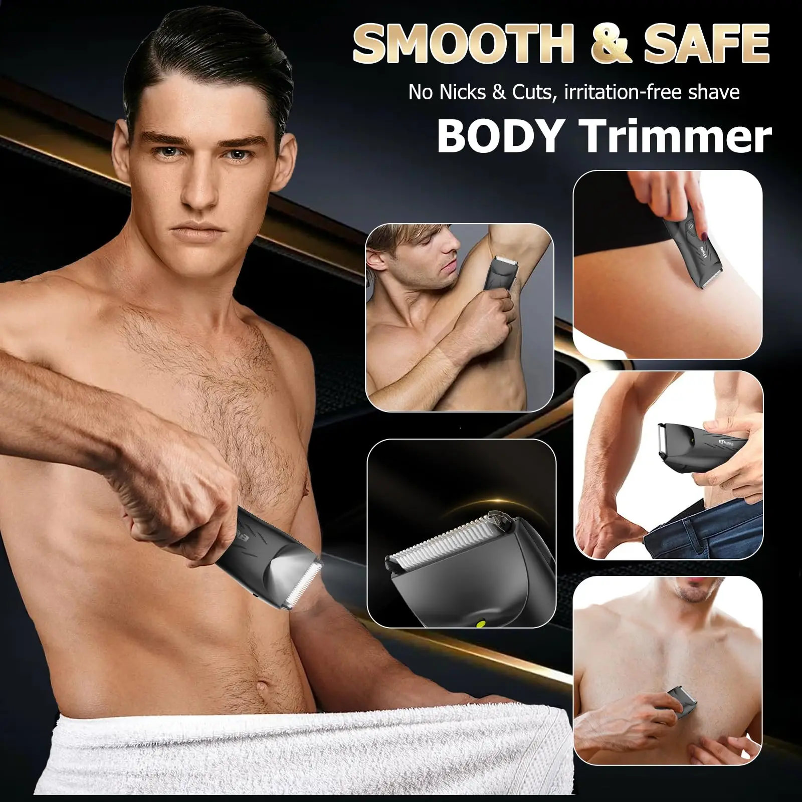 Body Hair Trimmer for Men Pubic Groin Hair Trimmer for Men with Safe Blade Cordless Ball Shaver Men W/Light & Charging Dock 2
