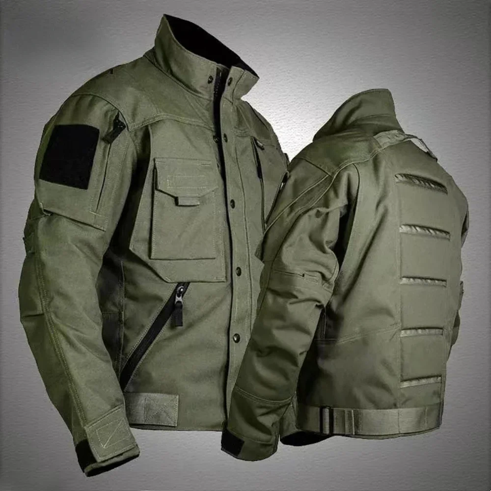 Giacca Cargo Militare Uomo Antivento Mezza Stagione, Colletto Alto E Maniche Rimovibili, Con Tasche, Cotone