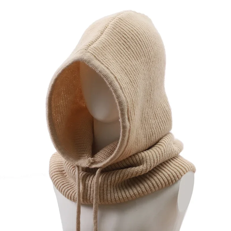 Unisex Adjustable Elastic Balaclava Cap Warm Ring Scarf Beanie Hat For Women Men Windproof Hooded Neck Collar Knitted Hat Bonnet