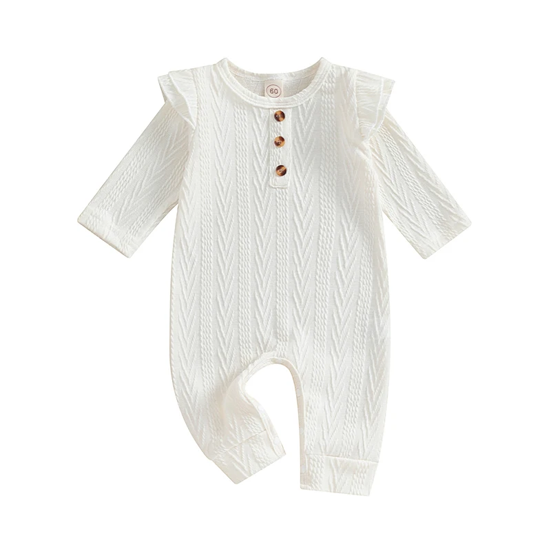 

Newborn Baby Girl Ribbed Jumpsuit Long Sleeve Ruffled Coming Home Outfit Solid Color Fall Clothes