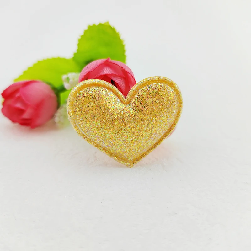 100Pcs 3,5*3CM Glitter Stoff Herz Applikationen Für Kleidung Hut Nähen Liefert DIY Headwear Haar Clip Bogen decor Patches – Detail 9