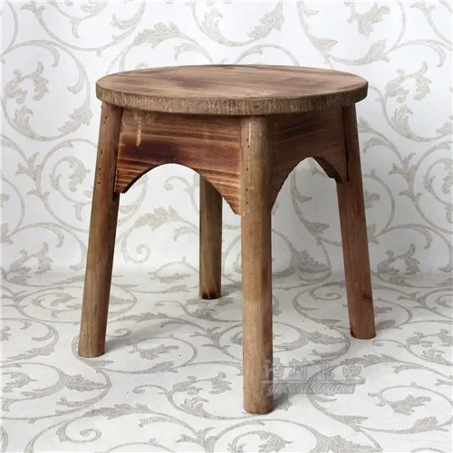 

Four Round Legs Round Top Shabby Chic Old Solid Wood Stool