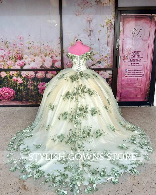 Sage Green Quinceanera Dresses 3D Flowers Sweet 15 16 Pageant Party Ball  Gown | eBay