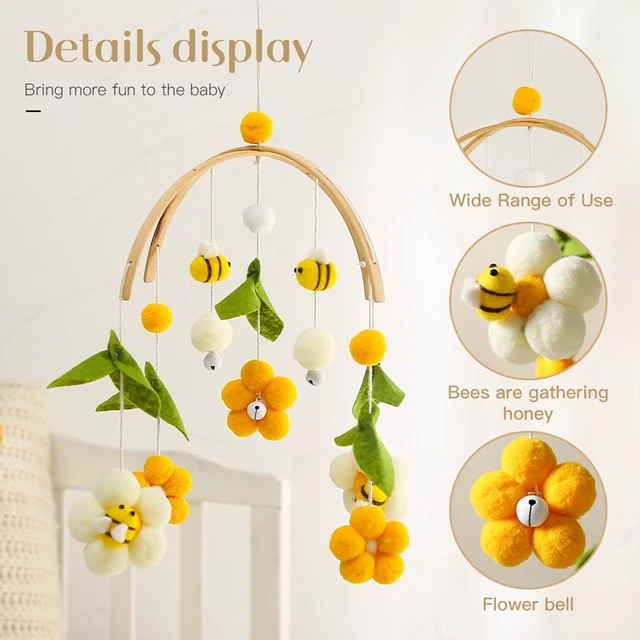 Baby Rattle Crib Mobile Toy Bed Bell Rotating Wind Hairball Bees Pendant Hanging for Newborn Baby Mobile Nursery Decorations 5