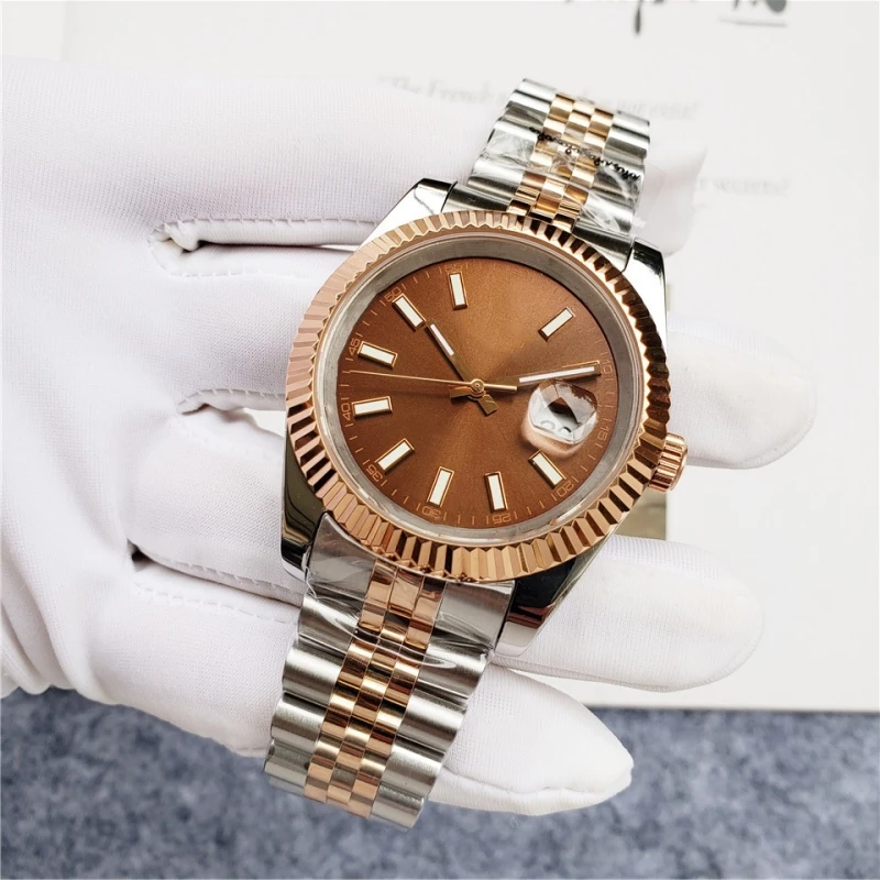 

Men's Luxury Automatic Machine 40mm Rose Gold Case Brown Stainless Steel 904L Brand Watch