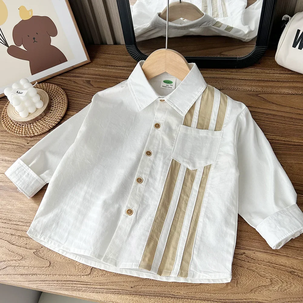 Baby Boys Blouses Striped Outerwear Kids Pocket Jacket Soft Shirts Spring Autumn 2 To 10 Yrs Children's Clothing Casual