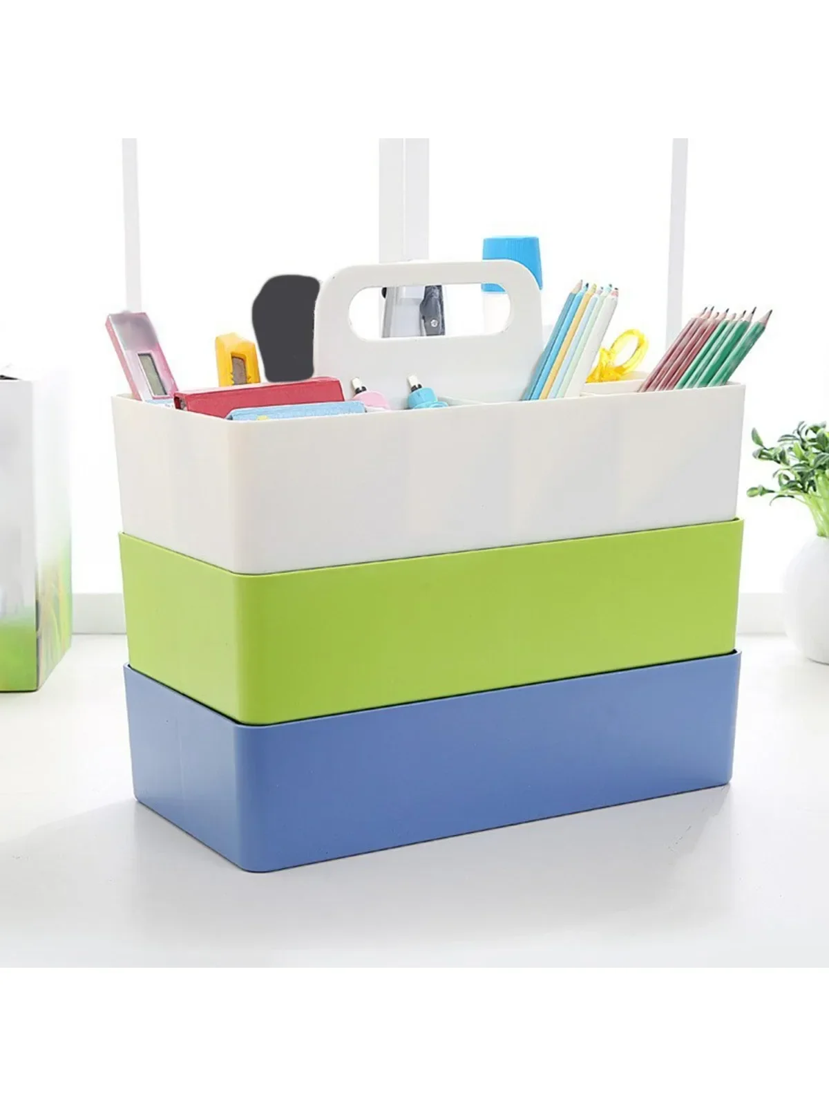 Creative Storage Box Organizer Multi Grid Finishing Box Handle Divider Table Basket 1pc For Student School Supplies