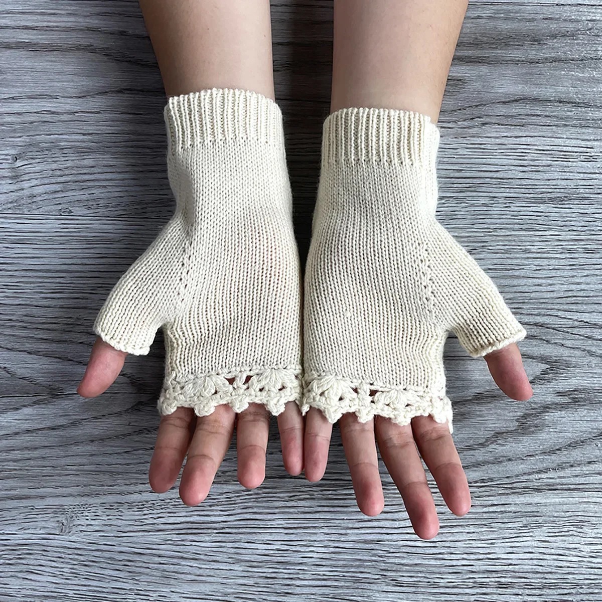 Womens Floral Embroidery Knitted Gloves Autumn Winter Crochet Gloves  Fingerless Wrist Length Mittens Gloves