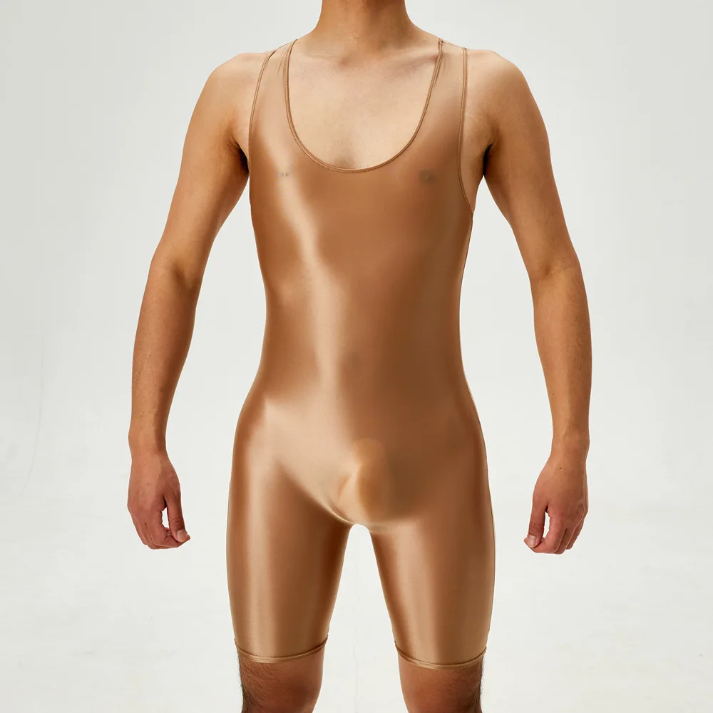 Mens Undershirts Boxers Elastic Seamless Sleeveless Bodysuits Leotard Gay Underwear Silk See Through Slip Bodywear One-piece