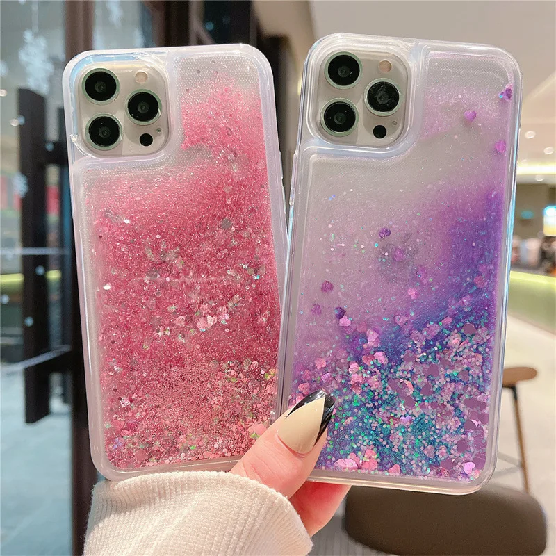 รูปสินค้า เคสใสกันกระแทก กลิตเตอร์หัวใจ สำหรับ iPhone 16/15/14/13/12/11