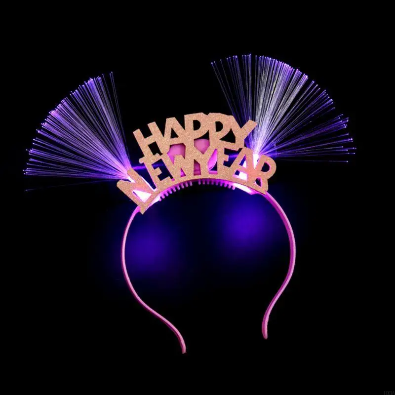 103A Women Girls Lovely LED Fiber Ear Hair Hoop Glitter Happy New Year Letters