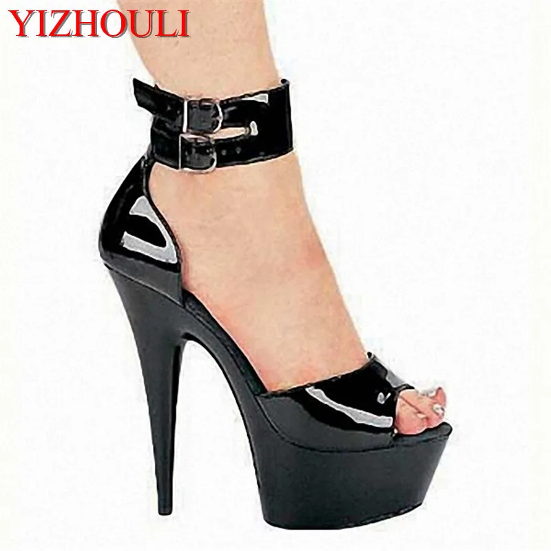 

Roman fish mouth shoes black temptation super slim and sexy sandals location filming 15cm dance shoes