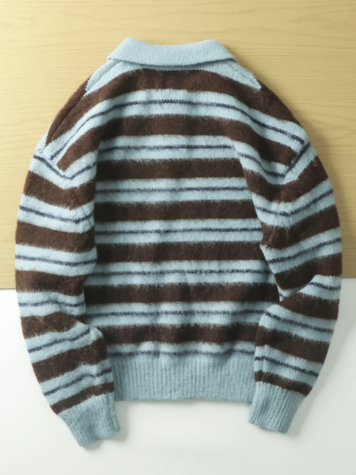 Loose Fit Men's Knitted Stripe Sweater Faion Urban Sle Turn-down Collar Long Sve Winter Top Trendy Streetwear