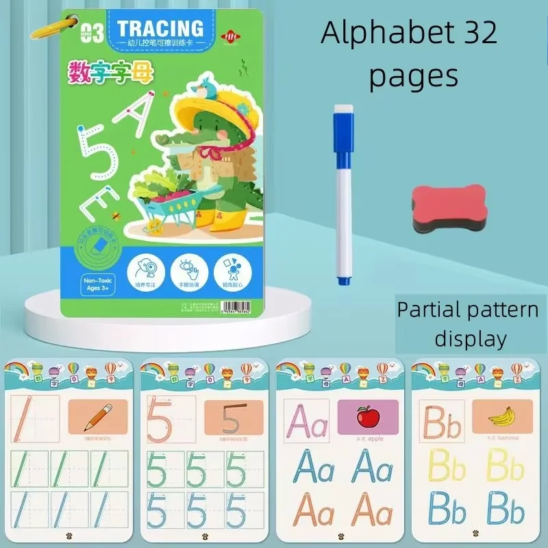 Reusable Magical Tracing Workbook Montessori Educational Writing for Children Pen Control Training Calligraphy Copybook for Kids