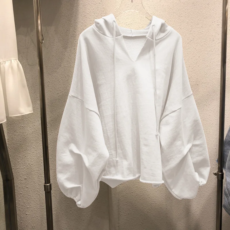 

Hoodie Spring and autumn new thin loose Korean version of the pure color V-collar blouse black