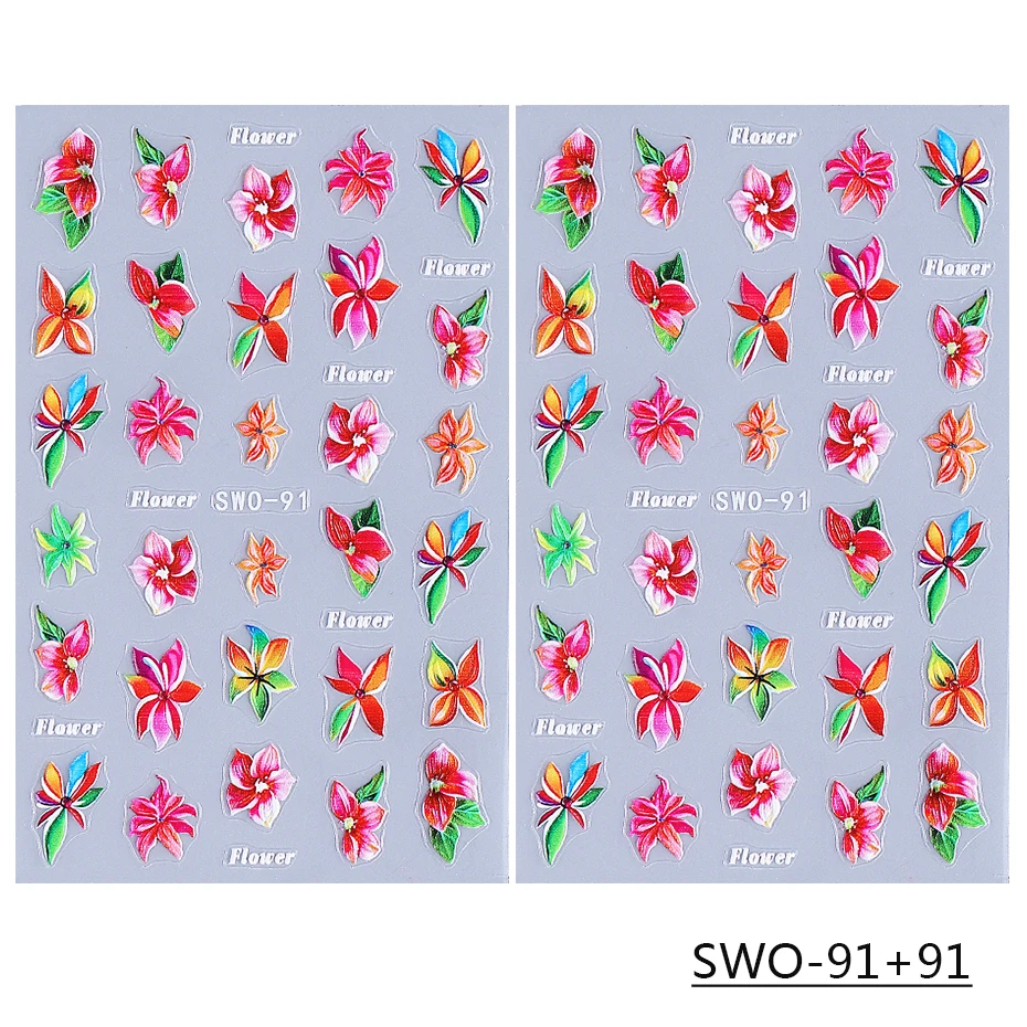 Hawaiian Floral Matte Nail Stickers - Textured Spring & Summer Petal Decals