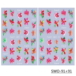 Hawaiian Floral Matte Nail Stickers - Textured Spring & Summer Petal Decals (SWO - 91 2pcs)