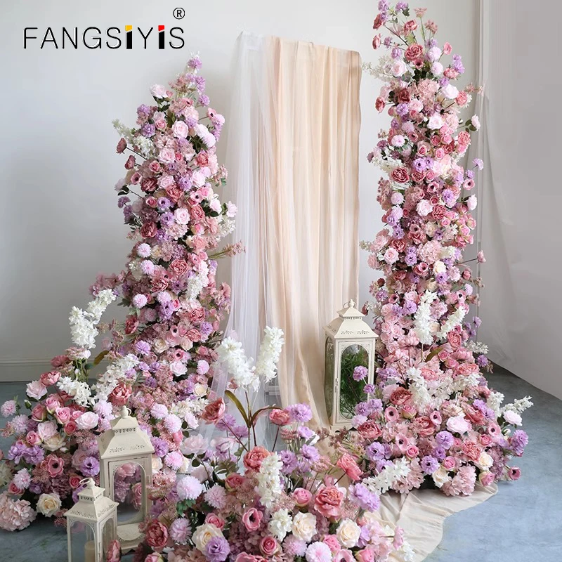 

Luxury 5D Purple Rose Hydrangea Wedding Backdrop Arch Flower Row Decor Floral Arrangement Stage Floor Flower Row Window Display