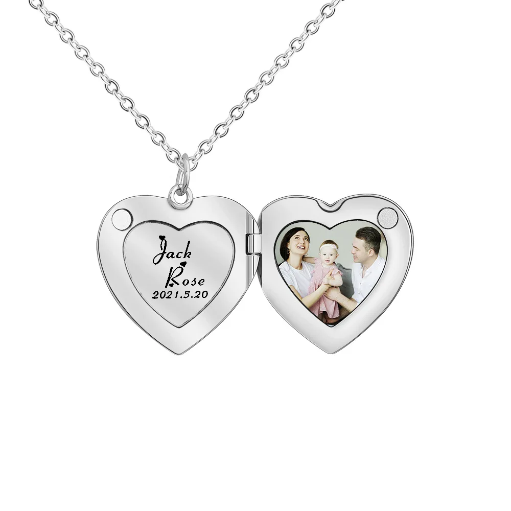 Peiyu Customized Photo Text Love Heart Shaped Photo Box Necklaces for Women Fashion Peach Heart Pendants Clavicle Chain Jewelry